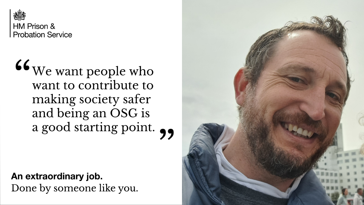 A photo of Michael with the quote "We want people who want to contribute to making society safer and being an OSG is a good starting point."